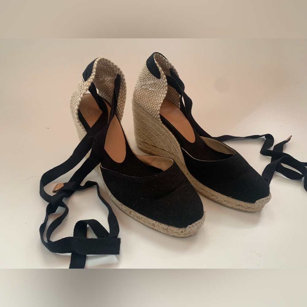 Castaner Carina 80 Black Canvas Espadrille Wedge Sandals